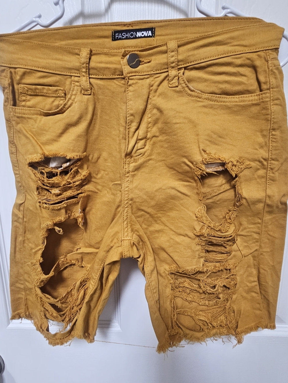 Fashion Nova Men's Distressed Mustard Yellow Jean Shorts